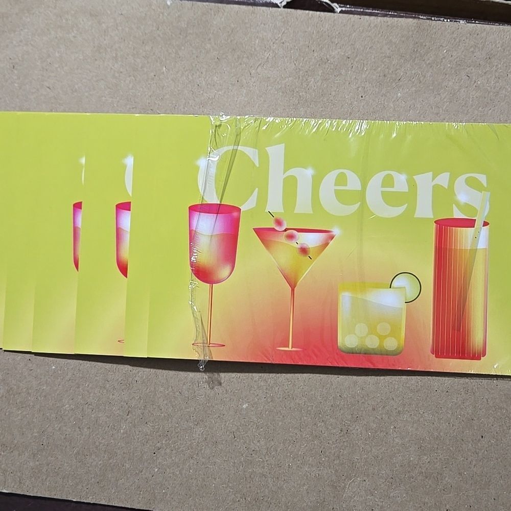 Poahmark Thank You Cheers Cocktail Note Card Set Of 6 Yellow & Pink Office